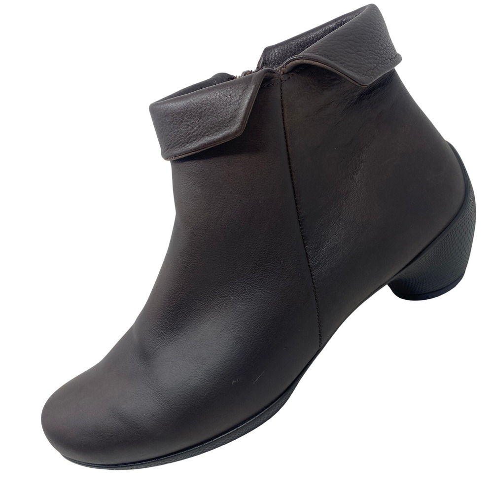 ECCO Women UK 40 /US 9-9.5 Ankle Boots Brown Leather Side Zip Fold Over Low Heel